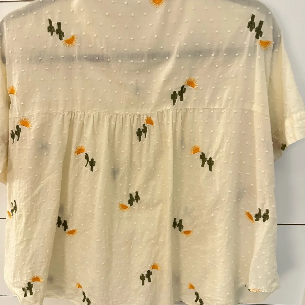 MADEWELL 100% Cotton Cactus Hilltop embroidered short sleeve lightweight blouse - Picture 4 of 12